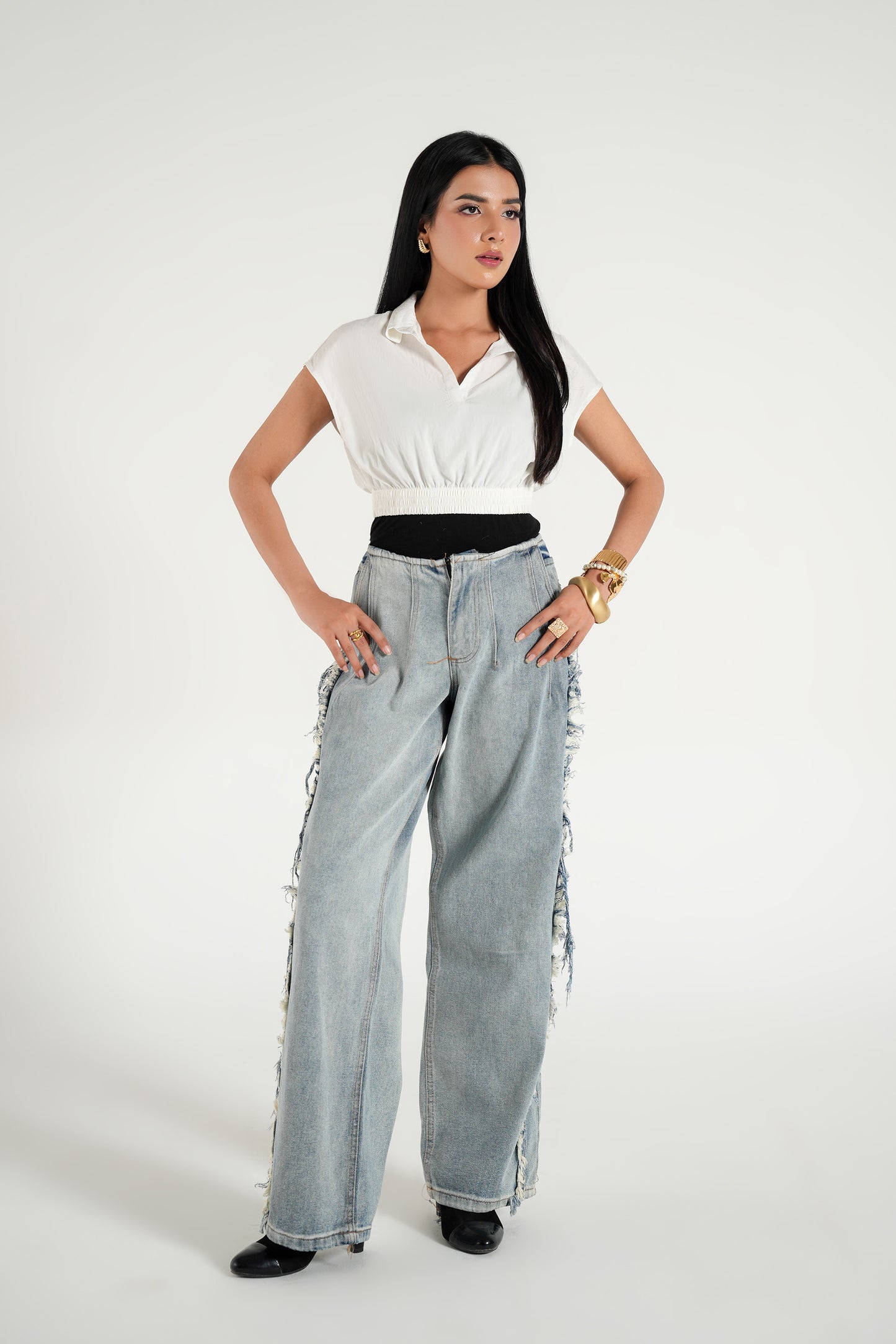 PRETTY LITTLE THING NO WAIST BAND SIDE DISTRESSING JEAN