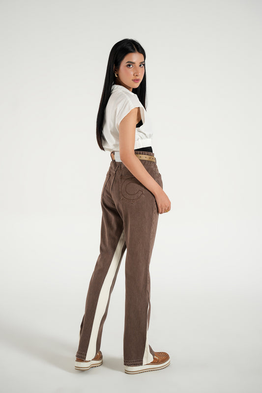 CERNUCCI CHOCLATE GUSSET PANNEL FLARE JEAN