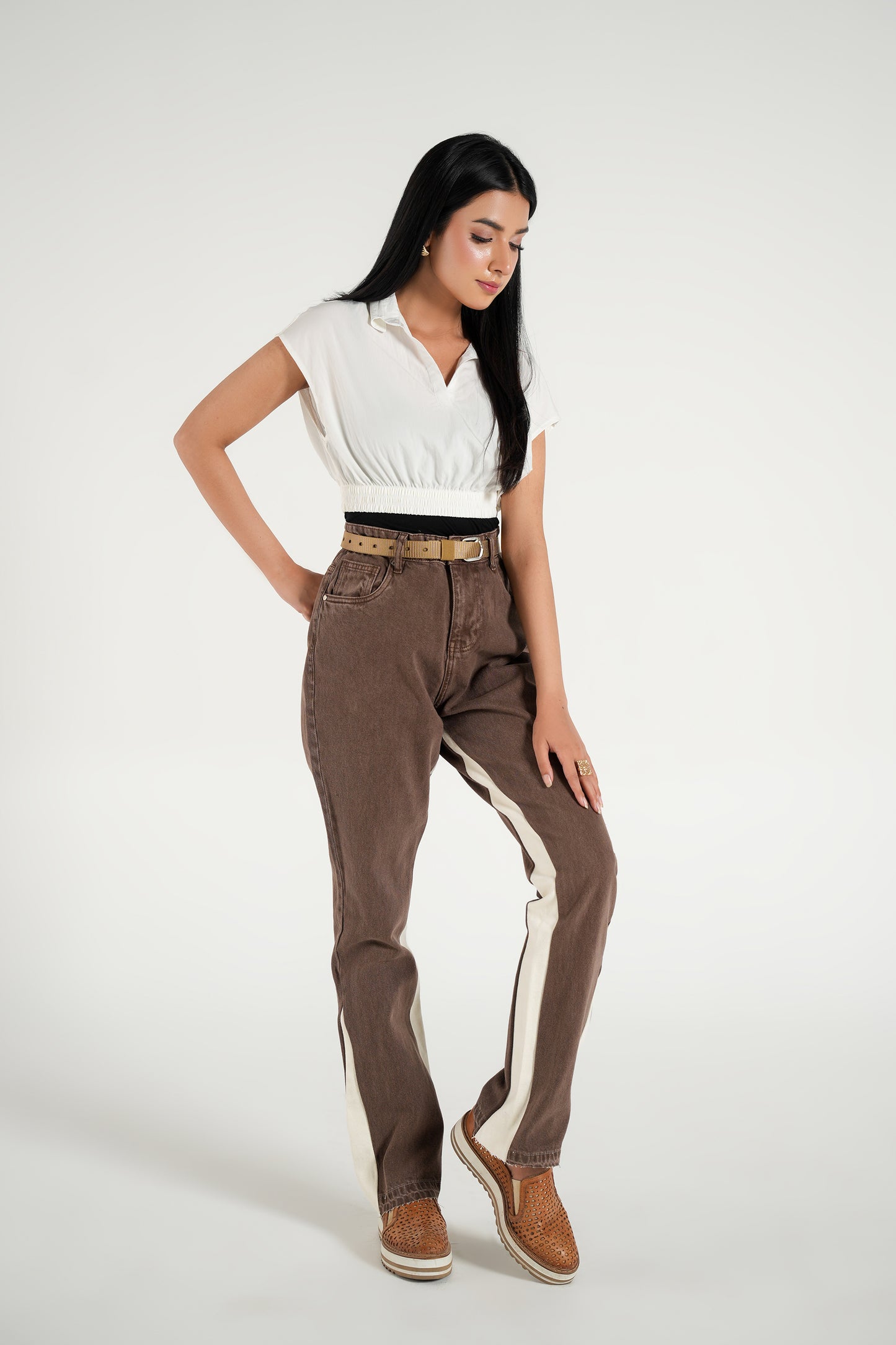 CERNUCCI CHOCLATE GUSSET PANNEL FLARE JEAN