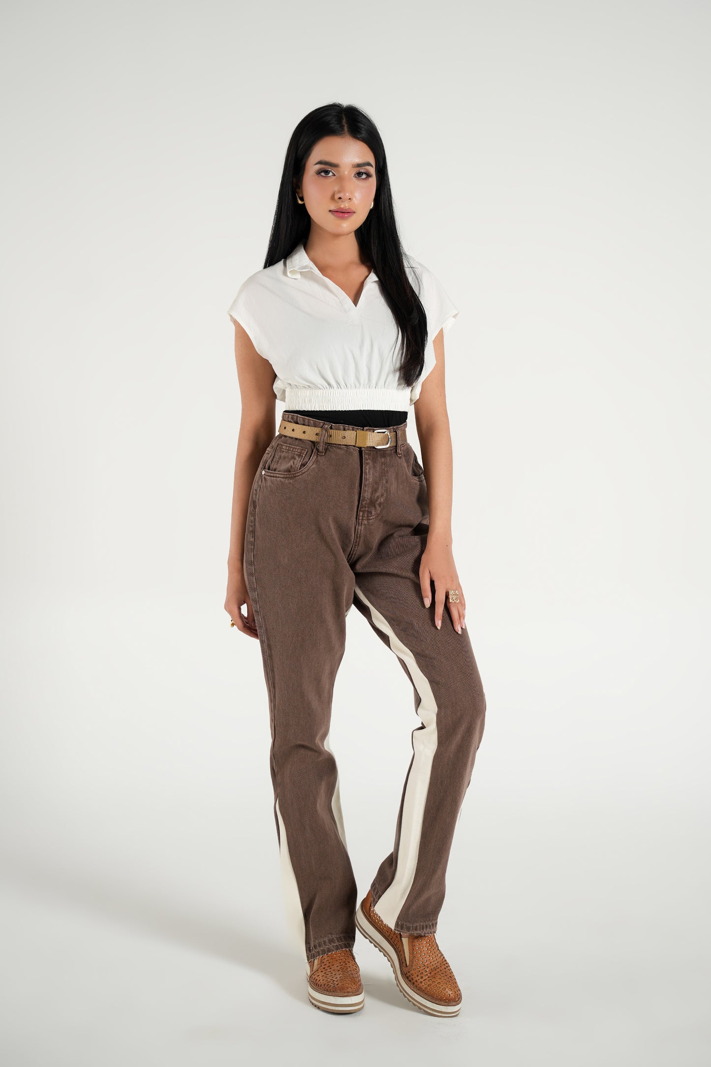 CERNUCCI CHOCLATE GUSSET PANNEL FLARE JEAN