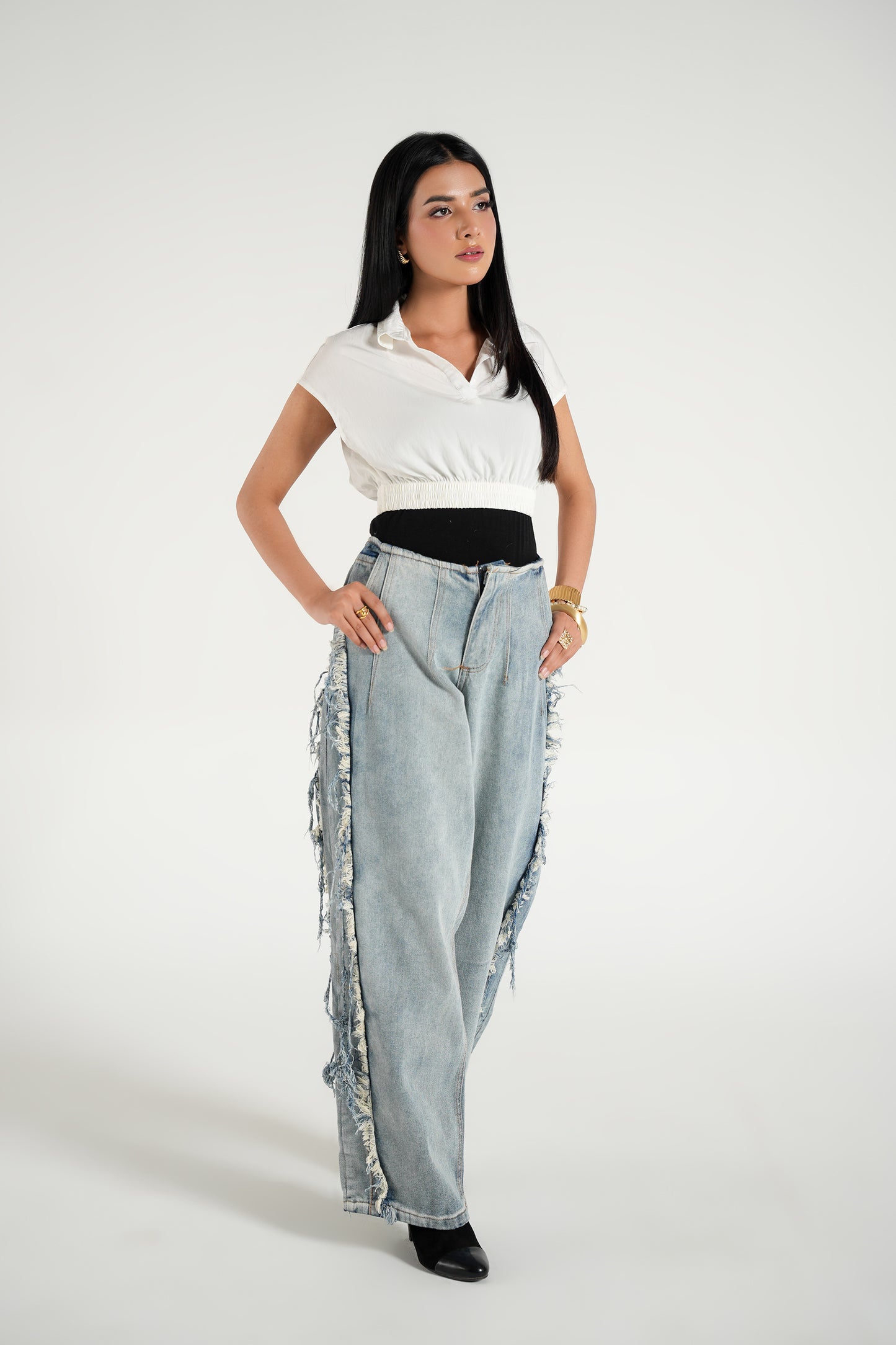 PRETTY LITTLE THING NO WAIST BAND SIDE DISTRESSING JEAN