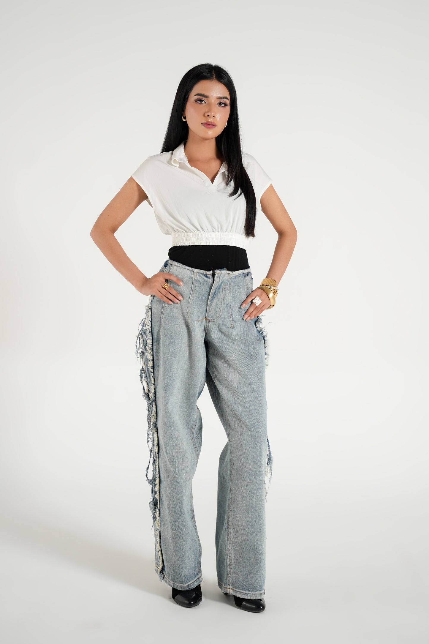 PRETTY LITTLE THING NO WAIST BAND SIDE DISTRESSING JEAN