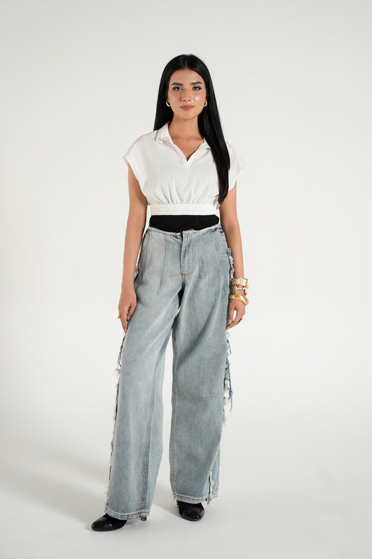 PRETTY LITTLE THING NO WAIST BAND SIDE DISTRESSING JEAN